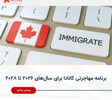 «تصویر دکمه مهاجرت و پرچم کانادا روی صفحه‌کلید؛ مرتبط با برنامه مهاجرتی کانادا ۲۰۲۶ تا ۲۰۲۸»