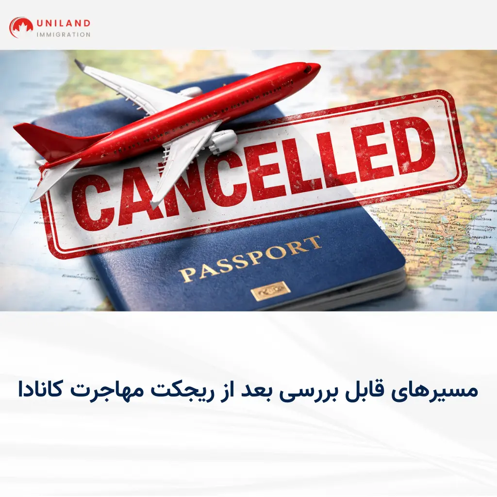 تصویر مفهومی لغو سفر و ریجکتی ویزا با تمرکز بر بعد از ریجکت مهاجرت کانادا و بررسی مسیرهای جایگزین مهاجرتی