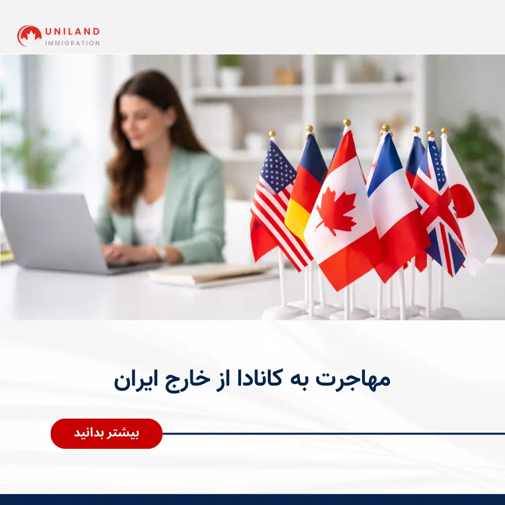 alt: «پرچم کانادا در کنار پرچم کشورهای مختلف و مشاوره آنلاین؛ نمایش فرآیند مهاجرت به کانادا از خارج ایران برای متقاضیان خارج از کشور»