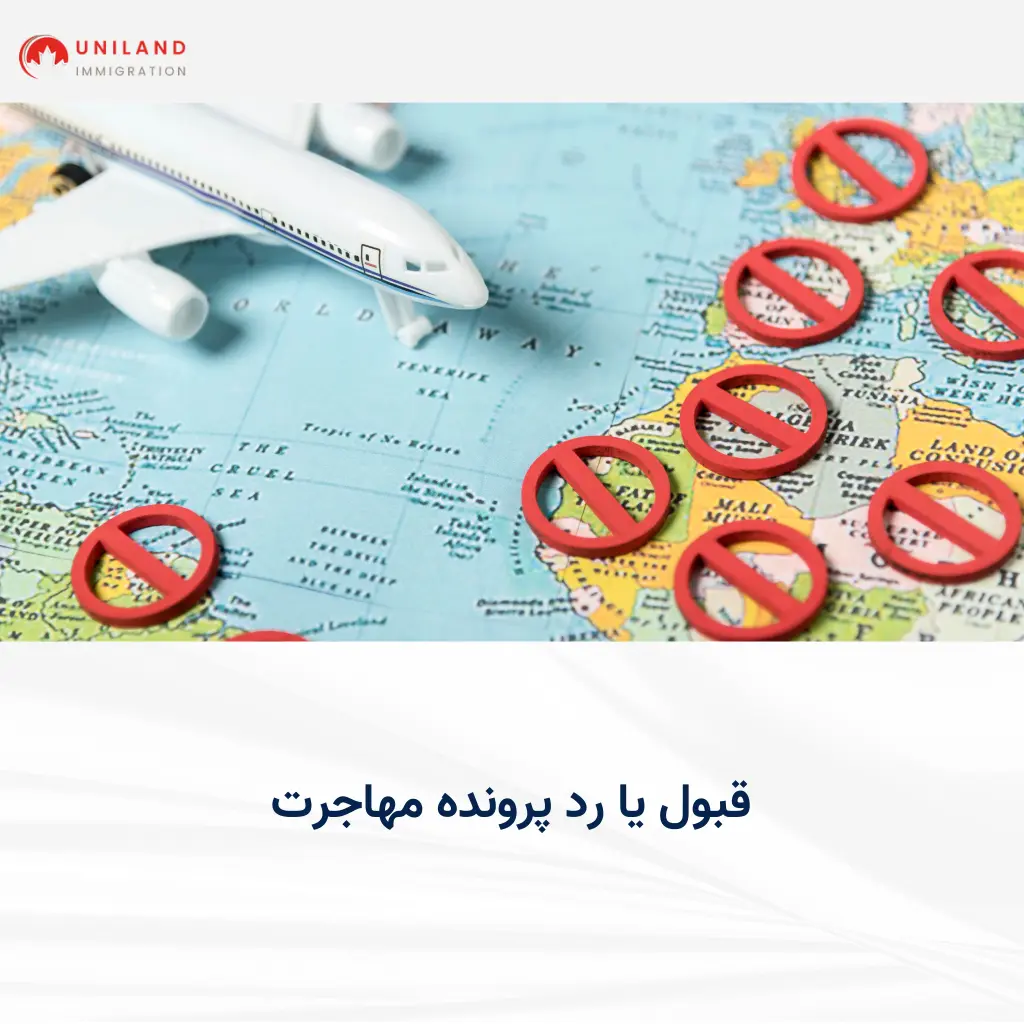 alt: «نقشه جهانی با علامتهای هشدار و مسیر پرواز؛ نمایش مفهوم قبول یا رد پرونده مهاجرت و ریسک انتخاب مسیر نادرست»